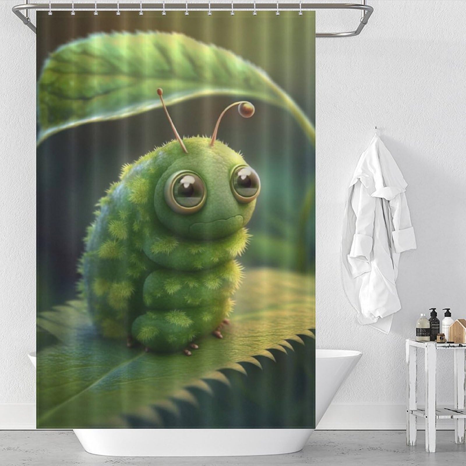Rideau de douche imperméable chenille verte 122x183cm avec crochets