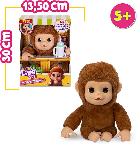 Little Live Pets - Mango, the interactive monkey, 50 interactive sounds and mouth movement, loves tickling and makes joyful sounds when you touch the belly! Packed with LP5000000 accessories