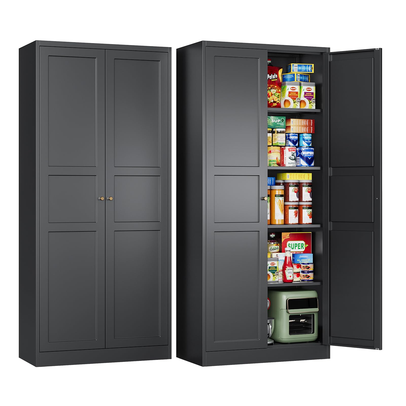 Letaya Black Storage Cabinet with Adjustable Shelves-Metal Home Kitchen Pantry Cabinets with Doors,Organization Locker for Cupboard/Bedroom/Dining/Living/Bathroom/Office/Garage Room Recycled Claim Standard 100 Recycled Claim Standard Blended