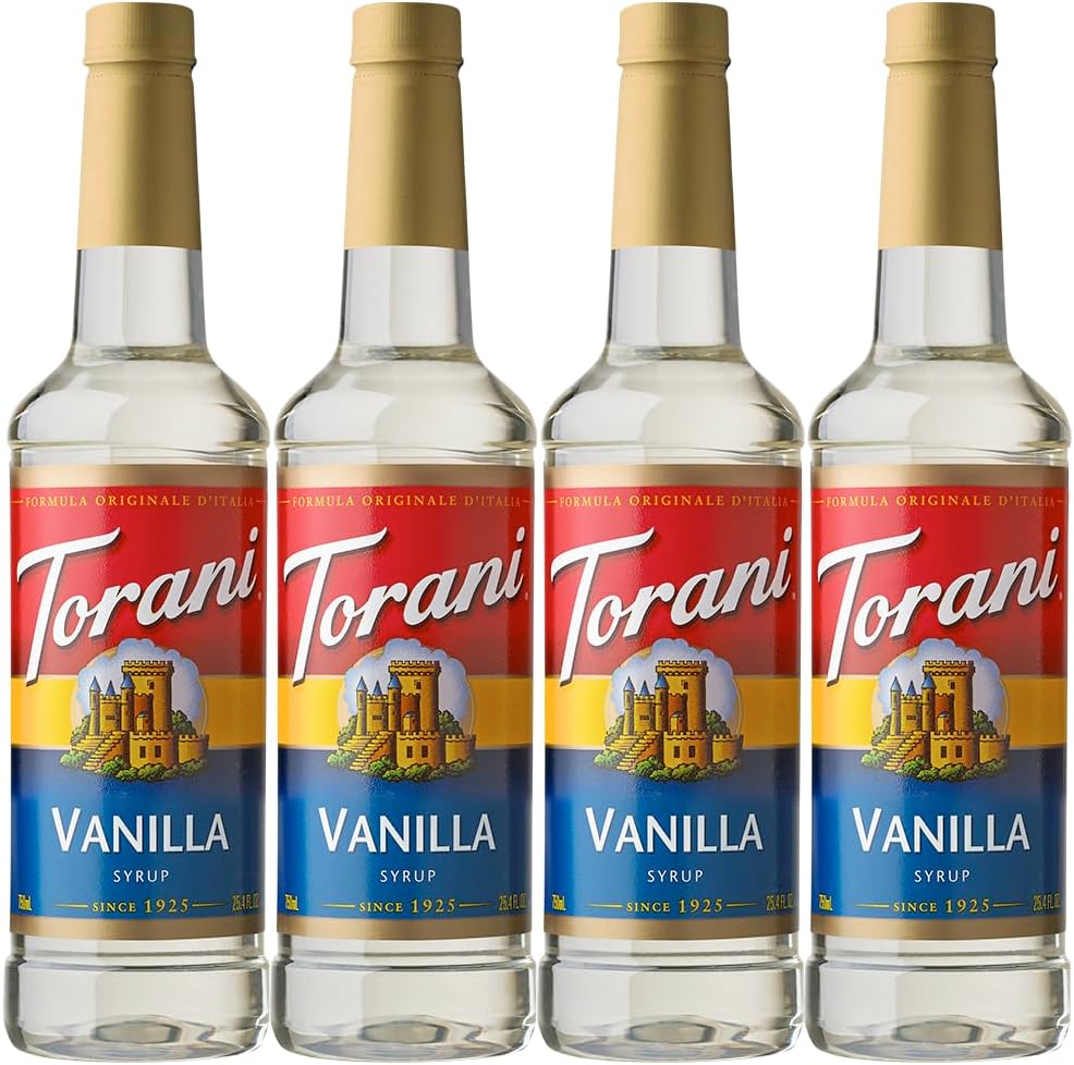 Vanilla Syrup for Coffee (4 x 750ml) - Premium Cane Sugar Coffee Syrup Gift Set, Flavouring for Hot & Cold Drinks - Rich Vanilla Taste, Vegetarian-Friendly