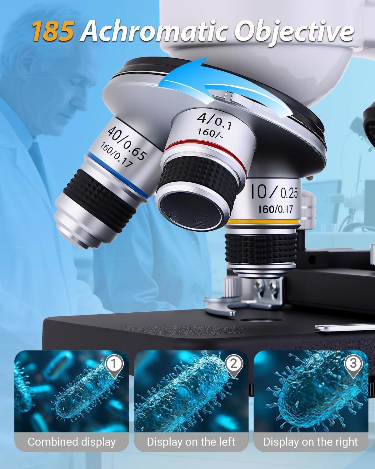 Compound Microscope, 2000x Magnification, with Smartphone Adapter, Slide Set, Dual LED Illumination System, Adult Microscope, Suitable for Beginners and Laboratory use (Monocular Microscope)