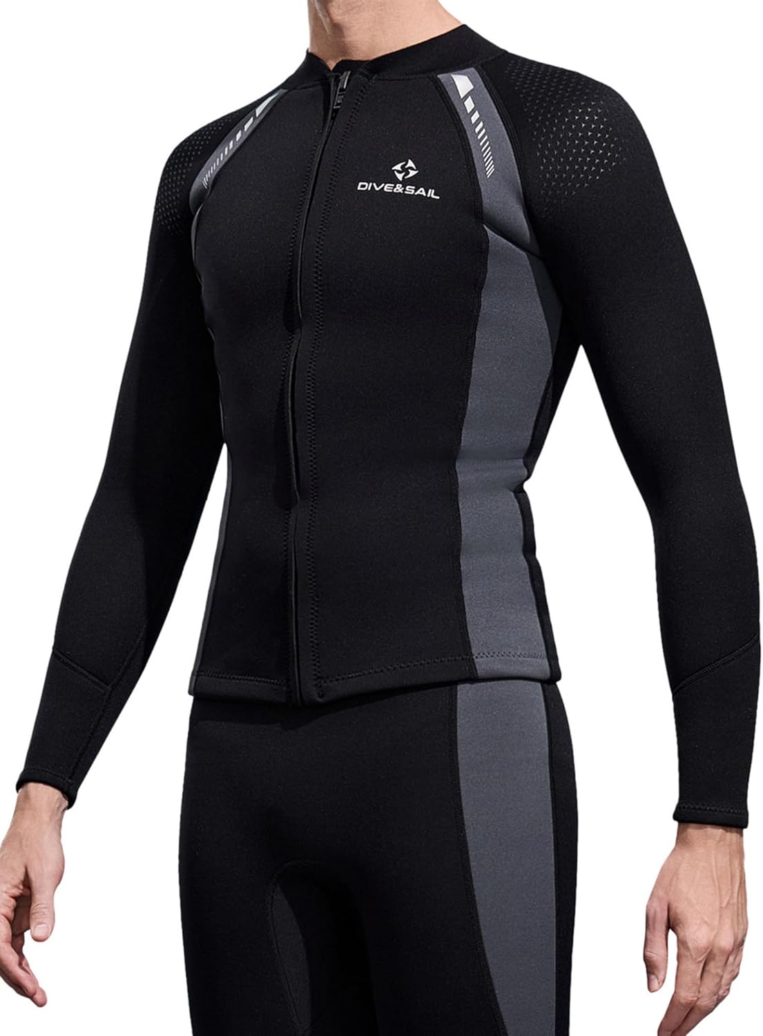 Sxiwei Men 3mm Neoprene Wetsuit Swim Zipper Stretchy Diving Shirt Long Sleeve Swimsuit Tops Surfing Suit