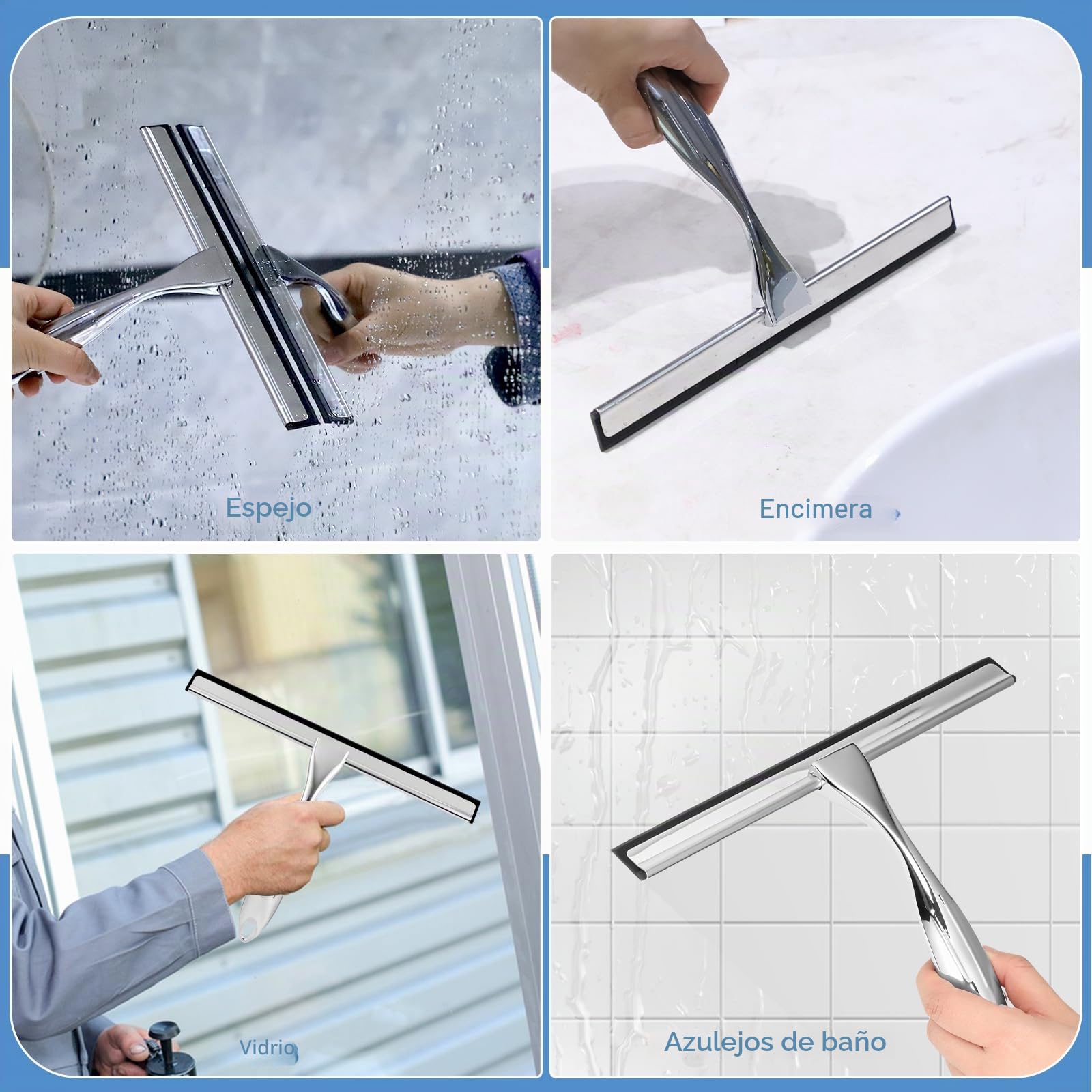 Wlich Limpiacristales de ducha, de acero inoxidable, 10 pulgadas, sin rayas, para ducha con soporte, limpiacristales para baño, ventana, espejo de coche, wlich-de-2431201