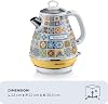 Ariete Positano Electric Kettle 1.7 Liter Kettle 2869/0P - Stainless Steel Body, Handmade Decoration, 2000 Watt, Auto Shut Off, 360° Wireless Base