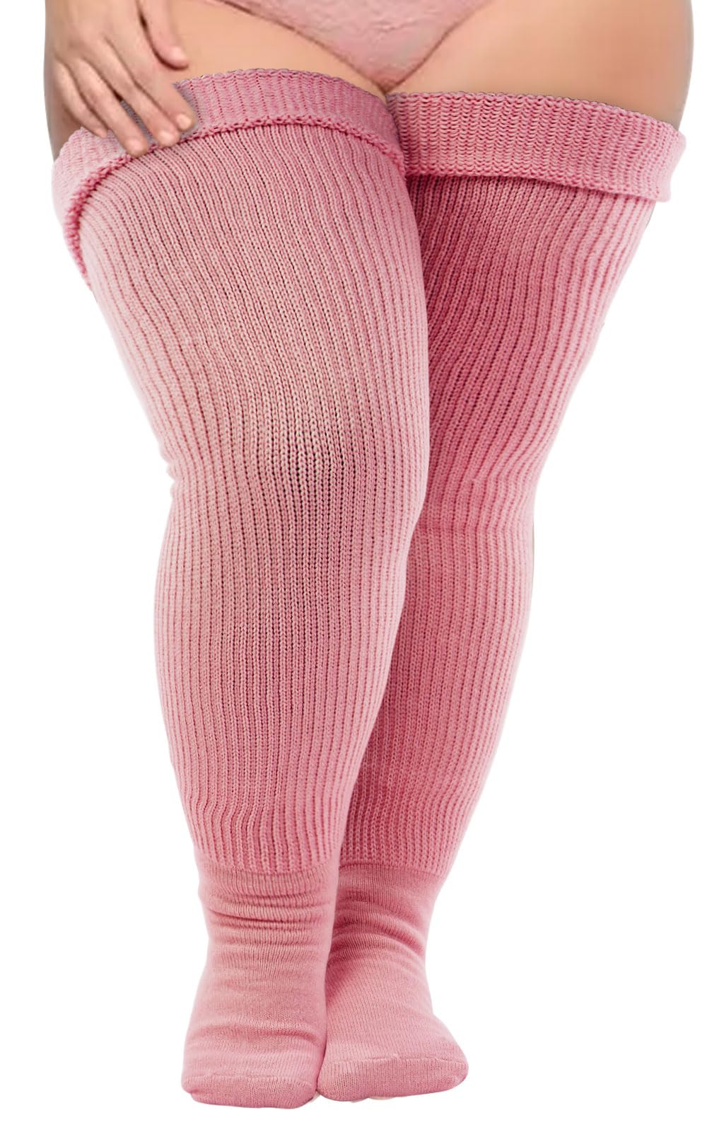 Neoviancia Plus Size Thigh High Socks for Thick Thighs Women- Thigh Highs Widened Extra Long Thick Knit Socks: One Size Salmon Pink