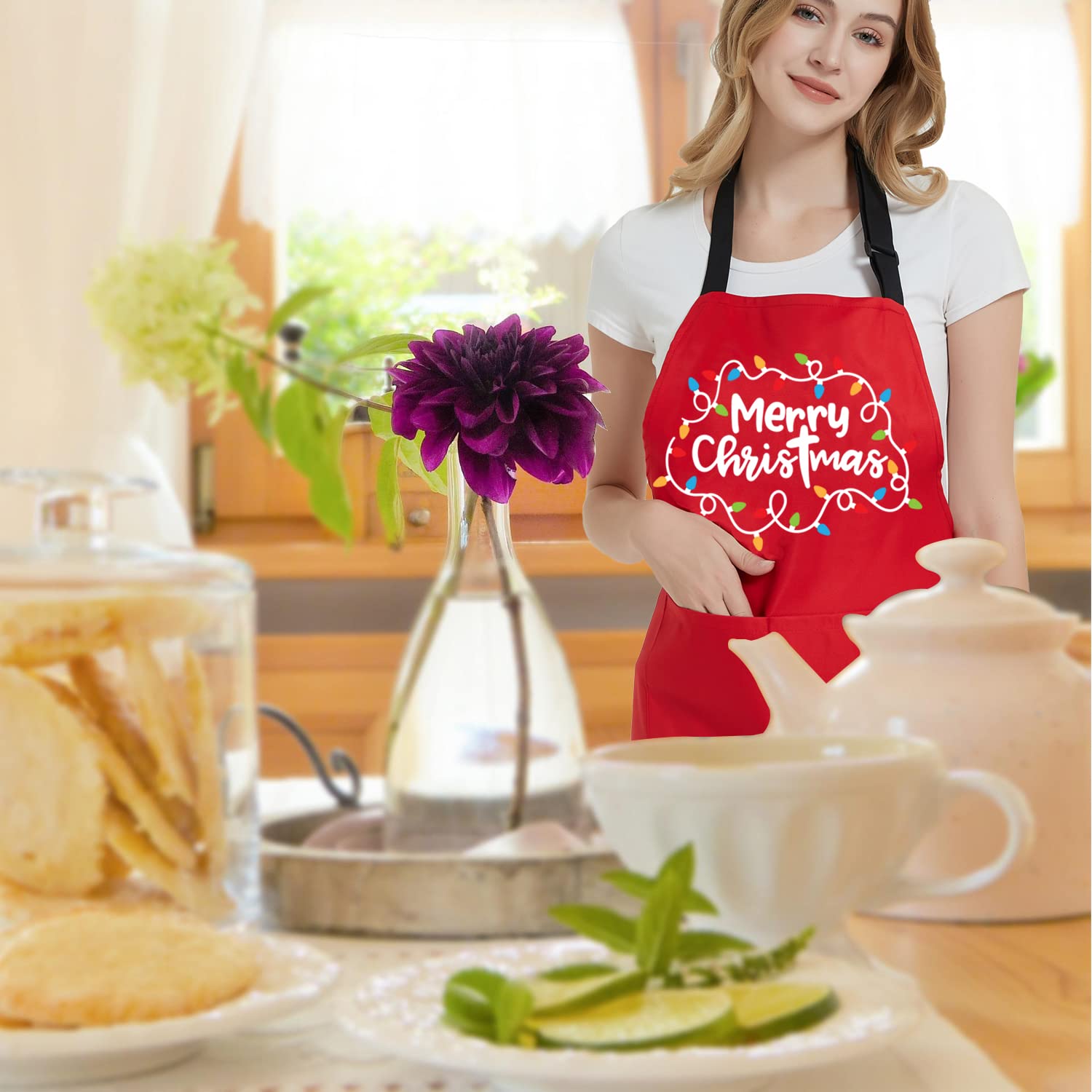 Jpayxese Christmas Aprons for Women with Pockets, Cooking Apron for Women Men Chef Mom Dad Kitchen Grilling BBQ Grill, Baking Gifts for Bakers Merry Christmas Party Decorations