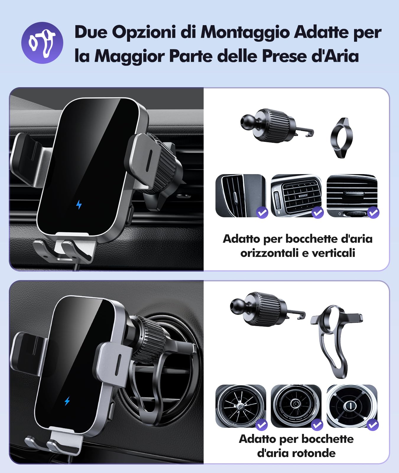 Supporto Telefono Auto Wireless Con Ricarica Rapida 15W – Bloccaggio Automatico, Compatibile IPhone E Samsung