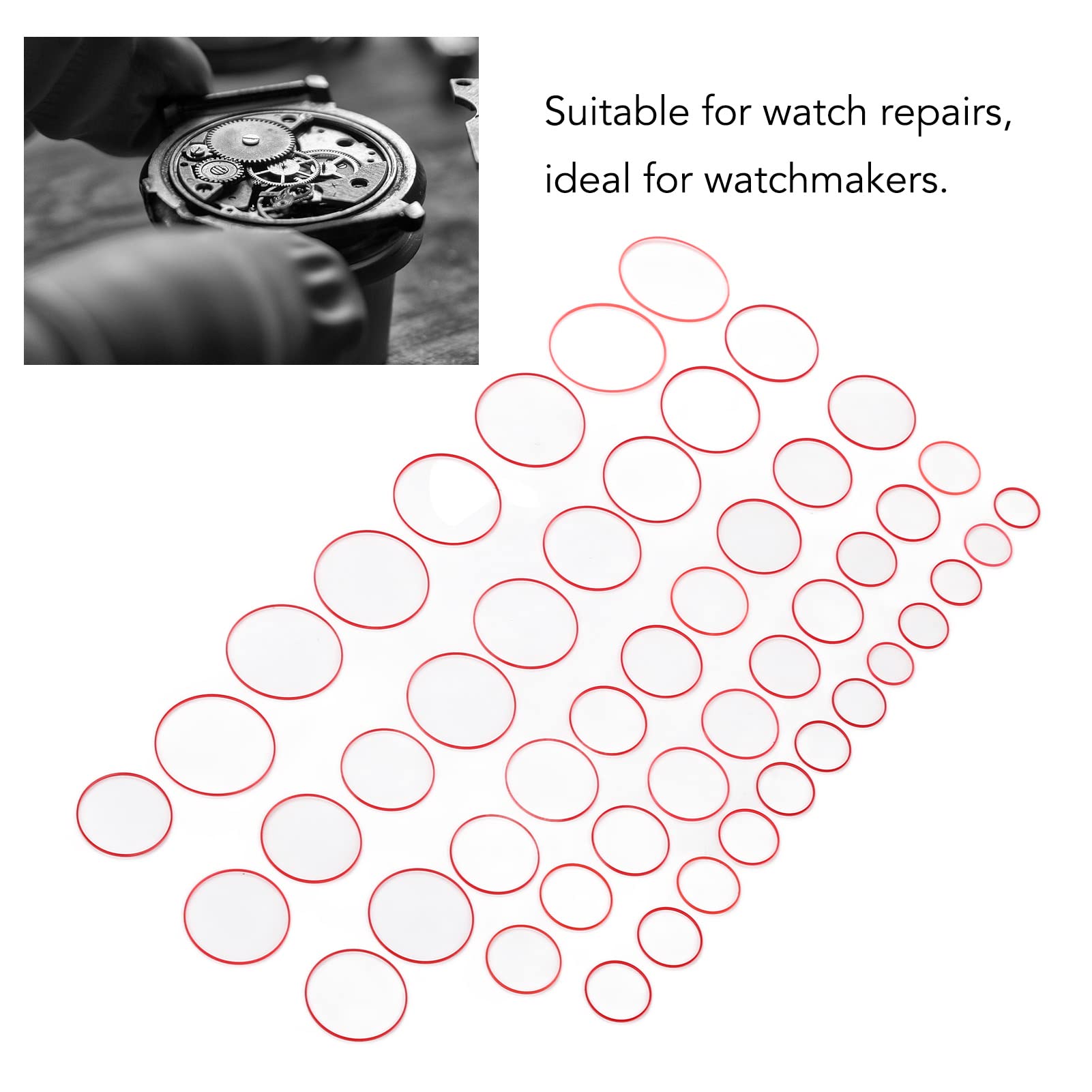49 guarnizioni in gomma per orologio, altezza 0,9 mm, diametro da 16 a 40 mm, colore: rosso