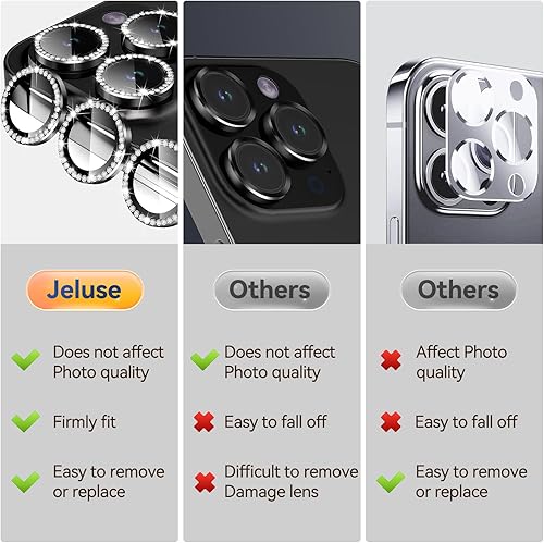 Miniatura 180 de Paquete de 3 x 2 protectores de lente de cámara Jeluse para iPhone 14 Pro Max para iPhone 14 Pro, cubierta protectora de pantalla de vidrio templado