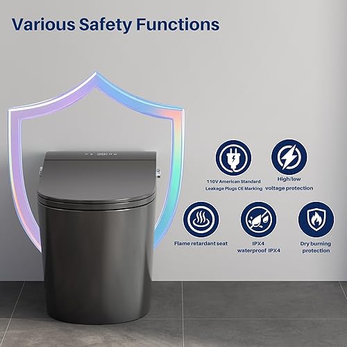 Miniatura 3 de Inodoro inteligente WinZo, inodoro sin tanque Dynamic Clean con secador, inodoro de una pieza de altura de comodidad ADA con bidé de agua caliente,