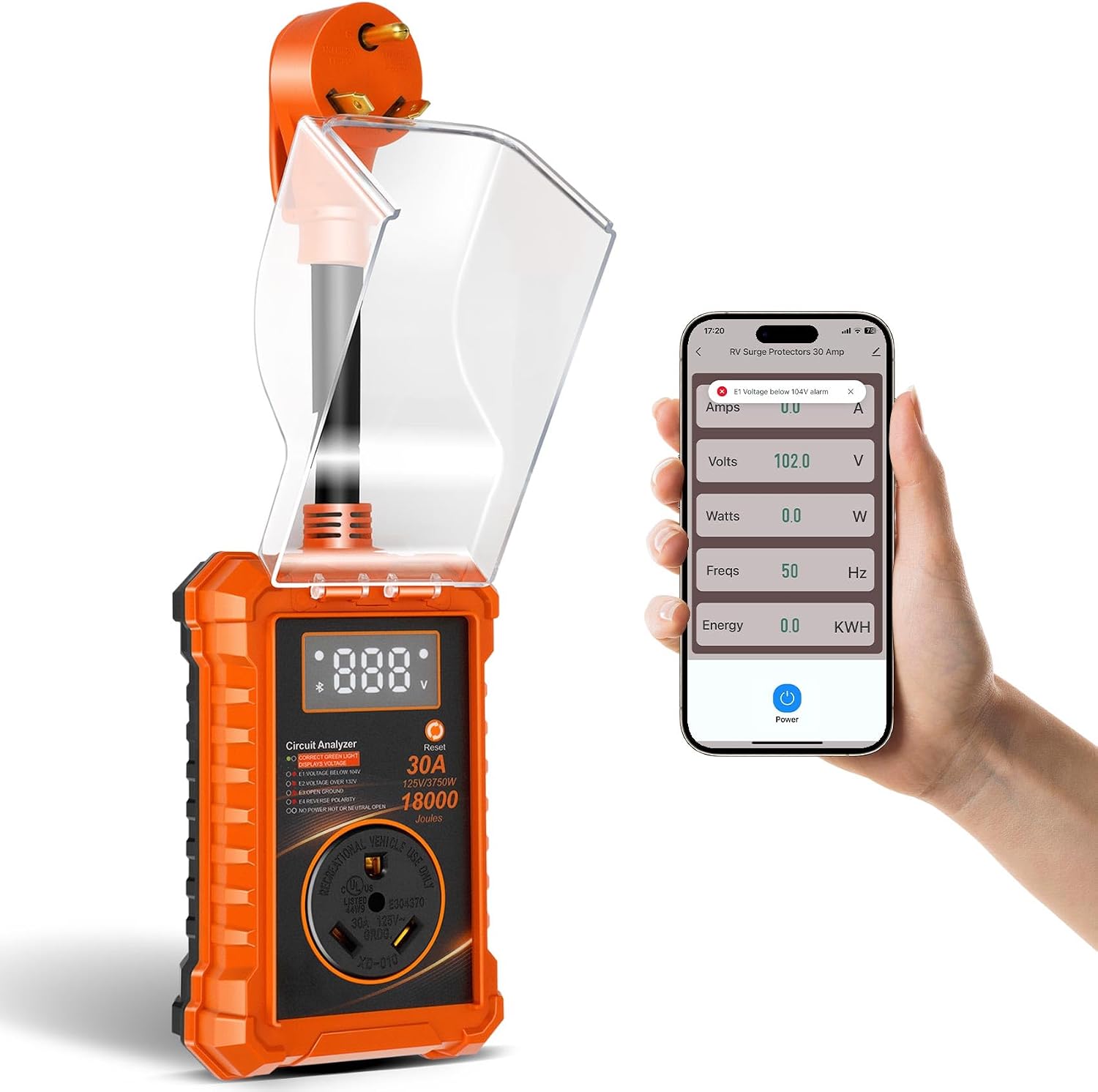 New RV Surge Protector 30 Amp Weatherproof with Bluetooth &Smart App-18000J