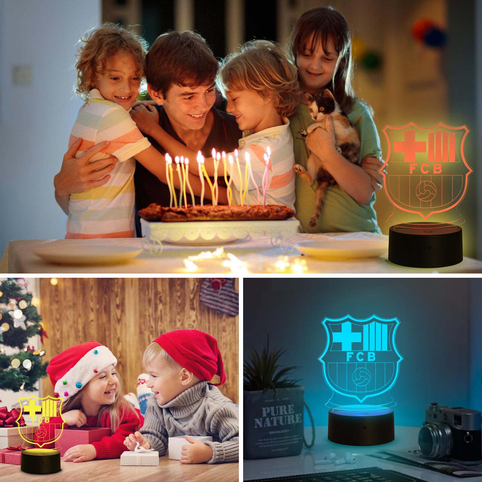 Lámpara 3D Fútbol para Niños, Luz Nocturna LED 16 Colores con Mando a Distancia, Lámpara Infantil con Control Táctil y USB, Regalo Original para Pequeños Fans del Fútbol