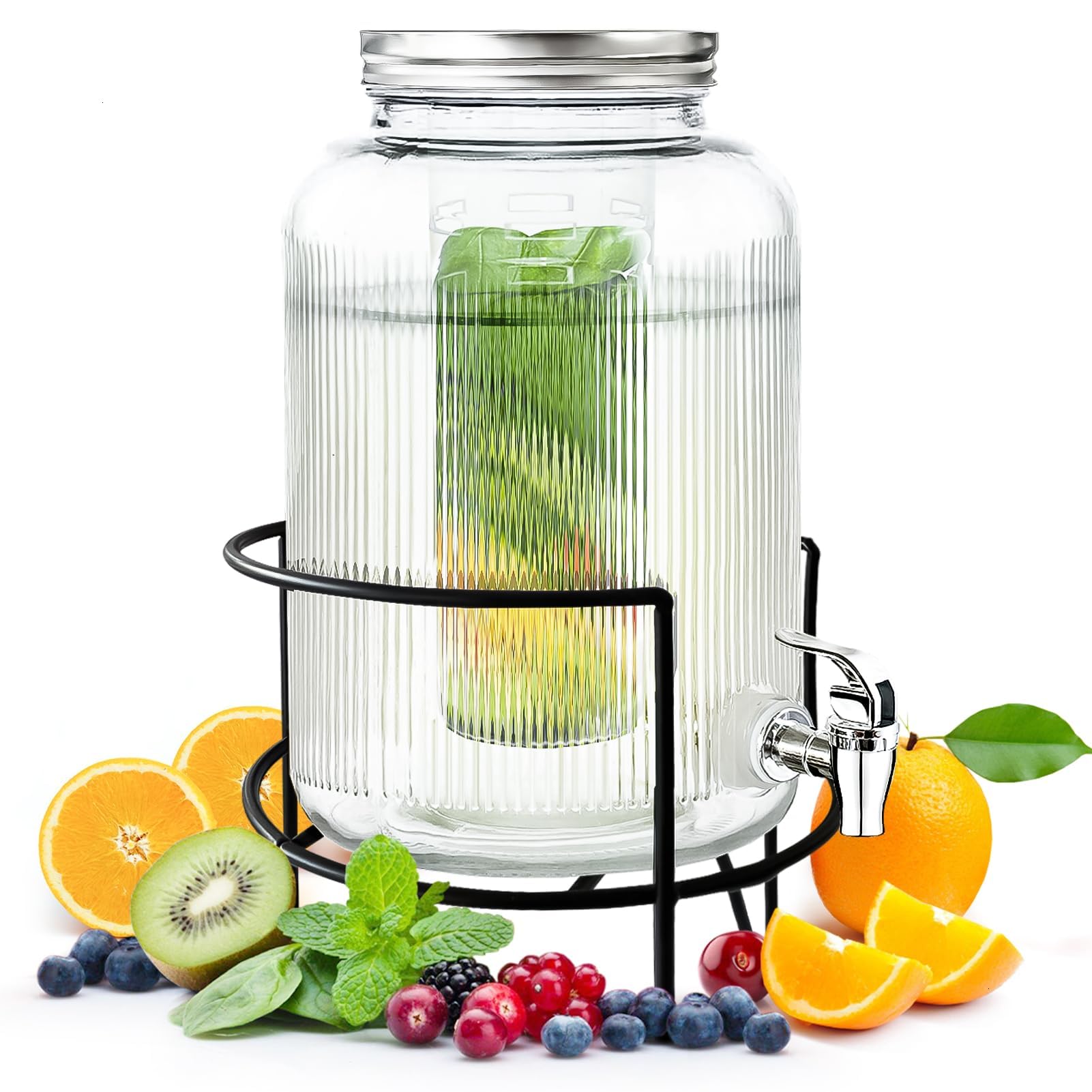 Distributeur de Boisson en Verre: 4 litres en Verre avec Cadre et Robinet - Distributeur de Jus Barbecue pour Sublimez vos Fêtes et Anniversaires (Glass)