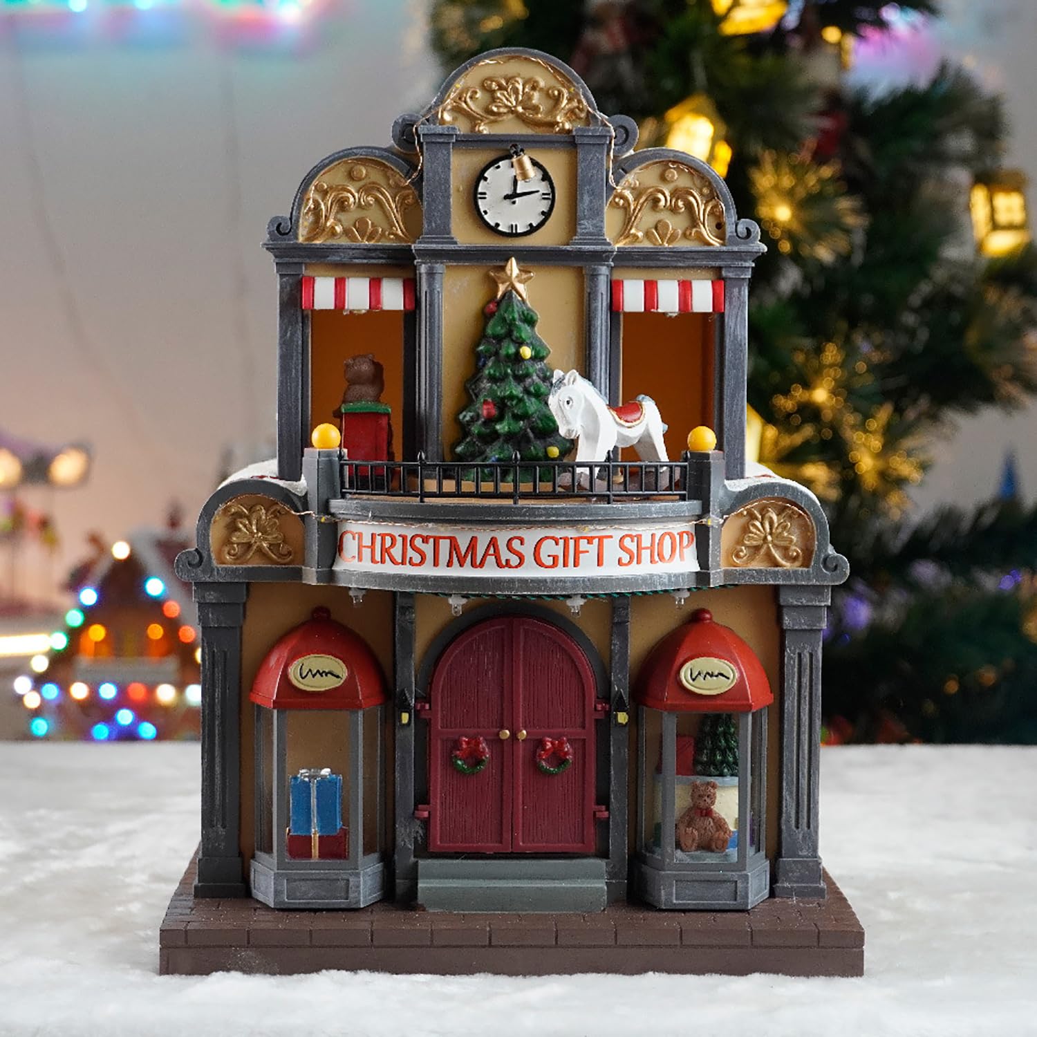 Ornamento Luminoso a Forma Di Casetta Sulla Neve, Modellino Fai Da Te In Resina Di Una Casetta Natalizia, Con Luci LED Colorate E Calde, 8 Canzoni Con Riproduzione Circolare, Meccanismo Di Apertura