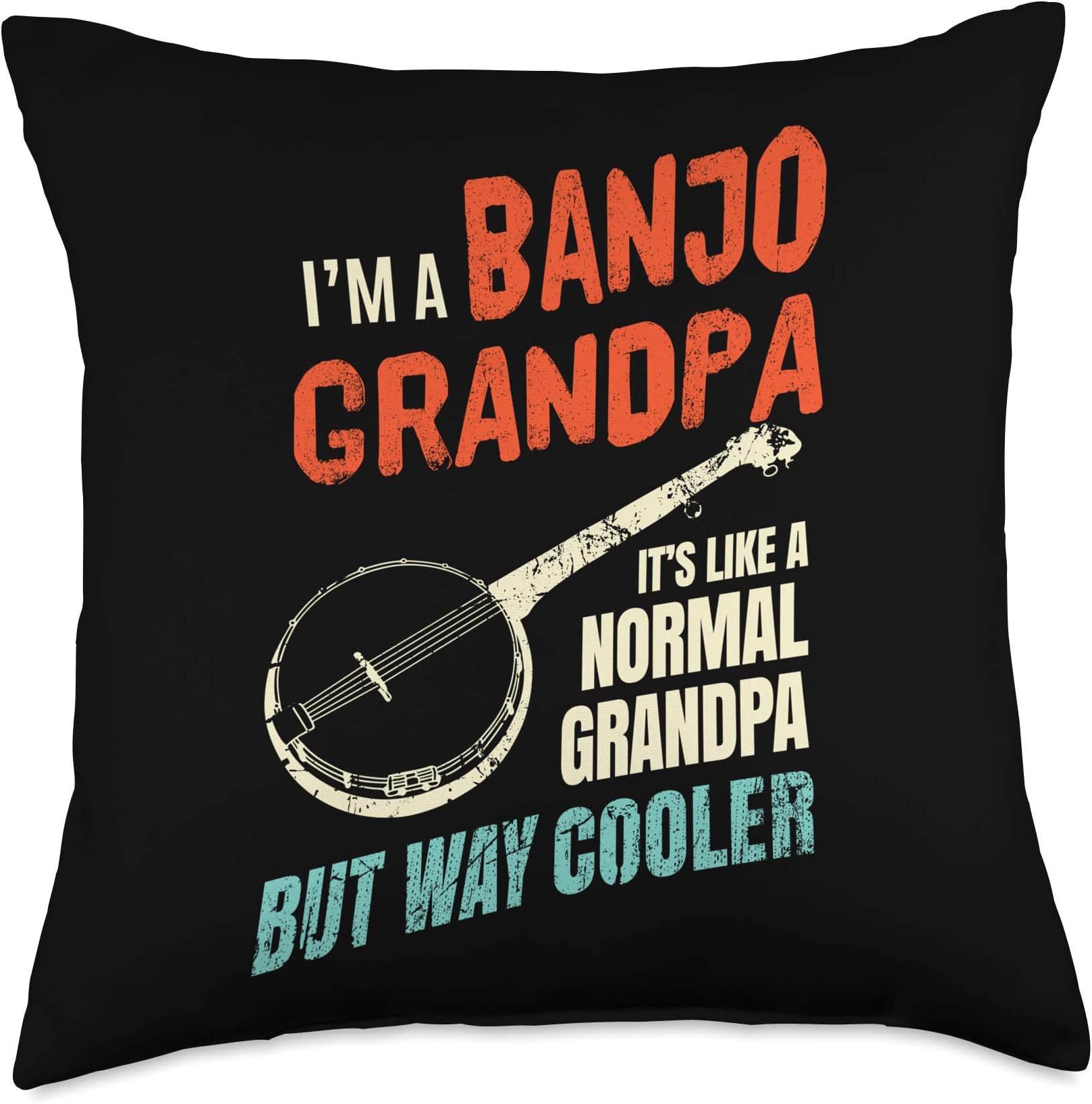 Gnarly Gator Shirts and Gifts Cooler Than Normal Grandpa Banjo Player Throw Pillow, 18x18, Multicolor