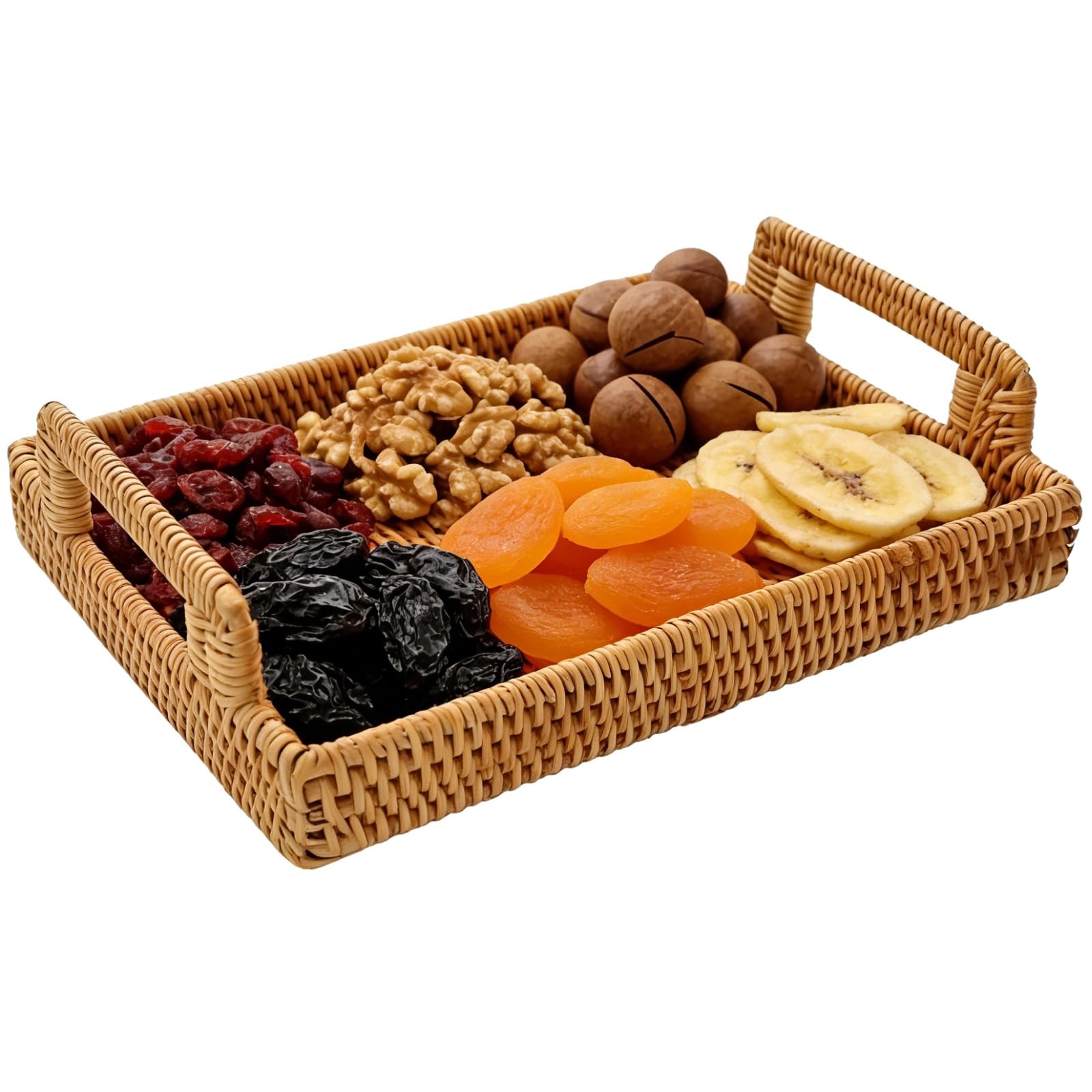Bandeja de ratán con asas redonda de 34x24cm para servir té y café en mesa