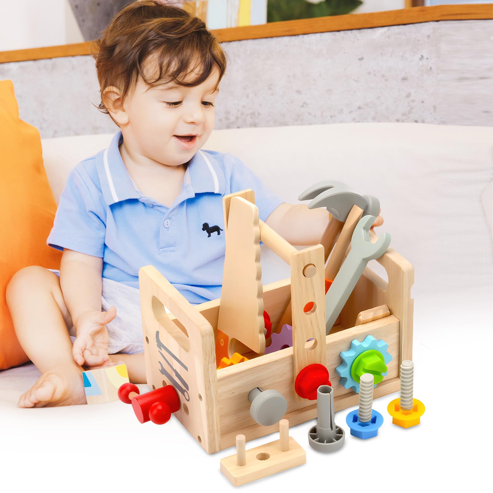 Newpop Malette Outils Enfant, Boite a Outils Enfant, Outils Jouets Bois, Outils de Bricolage pour Garçons et Filles, Constructions Boîte à Outils, Ensemble de Educatif Jouet, Aux Garçons et Aux Filles