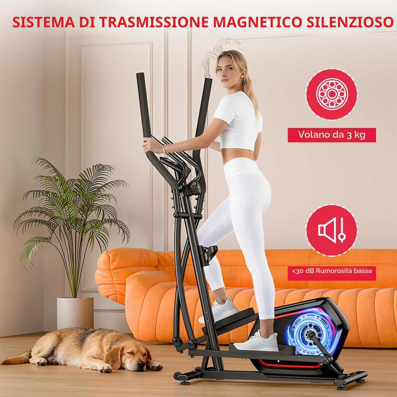 Ellittica Magnetica Compatta per Casa, Resistenza a 16 Livelli con Monitor Frequenza Cardiaca, Monitor LCD, Design Ultra-Silenzioso 30dB, Portata 150kg