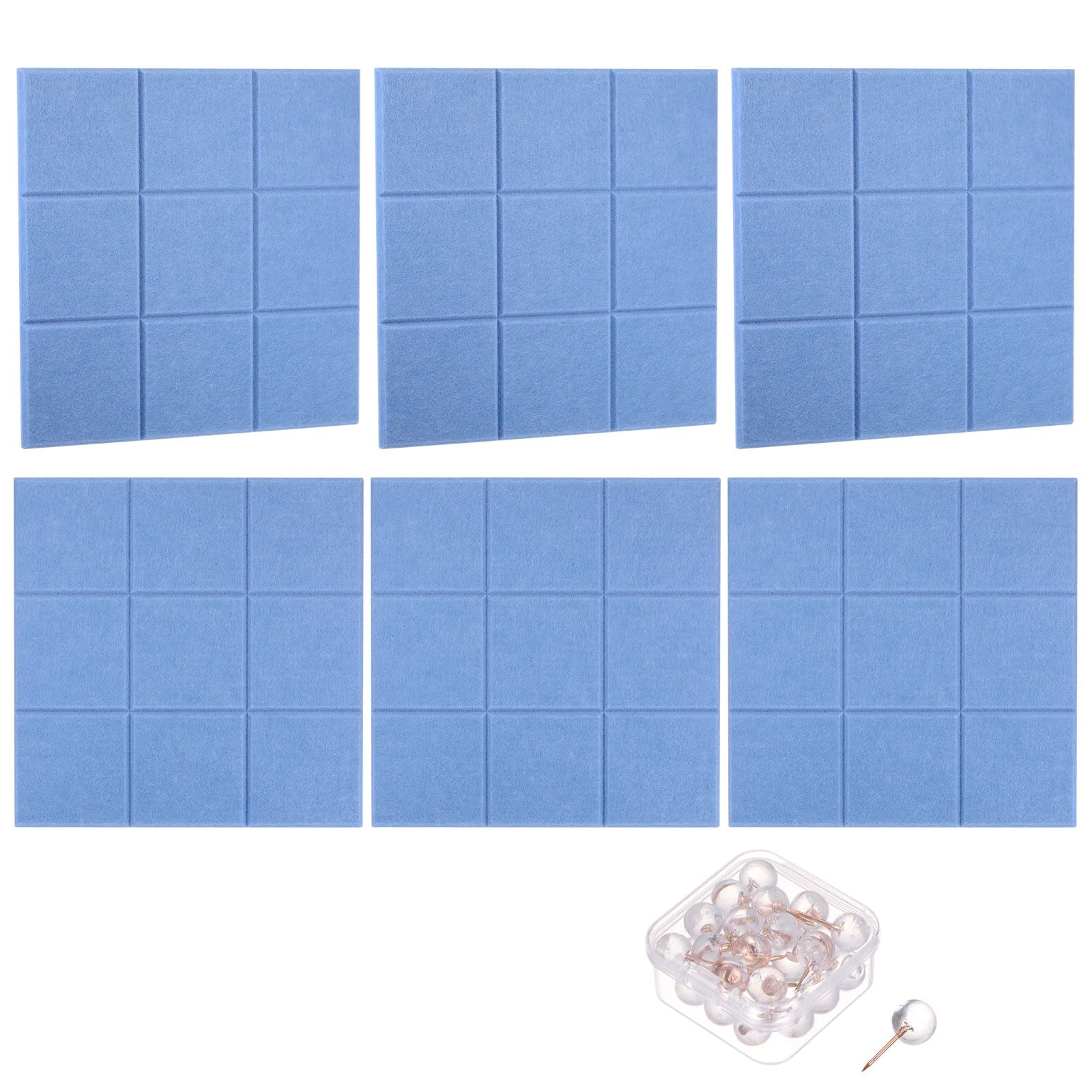PATIKIL Felt Bulletin Board 12"x12" 6 Packs Self Adhesive Textured Square Felt Tiles for Sound Proofing Wall Panels with 30 Push Pins for Home Office