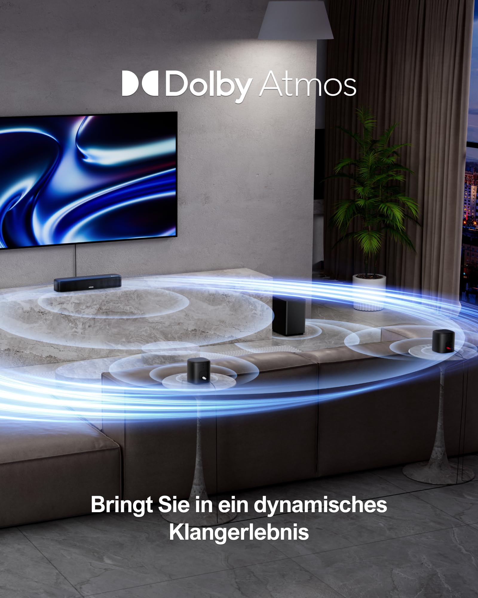 ULTIMEA 5.1ch Soundbar mit Dolby Atmos, 3D Surround Sound System für TV, App Control, Home Theater Sound System, TV Soundbar mit Subwoofer, 2 Surround Lautsprecher, HDMI eARC/Opt/AUX/BT, Aura A50 Pro