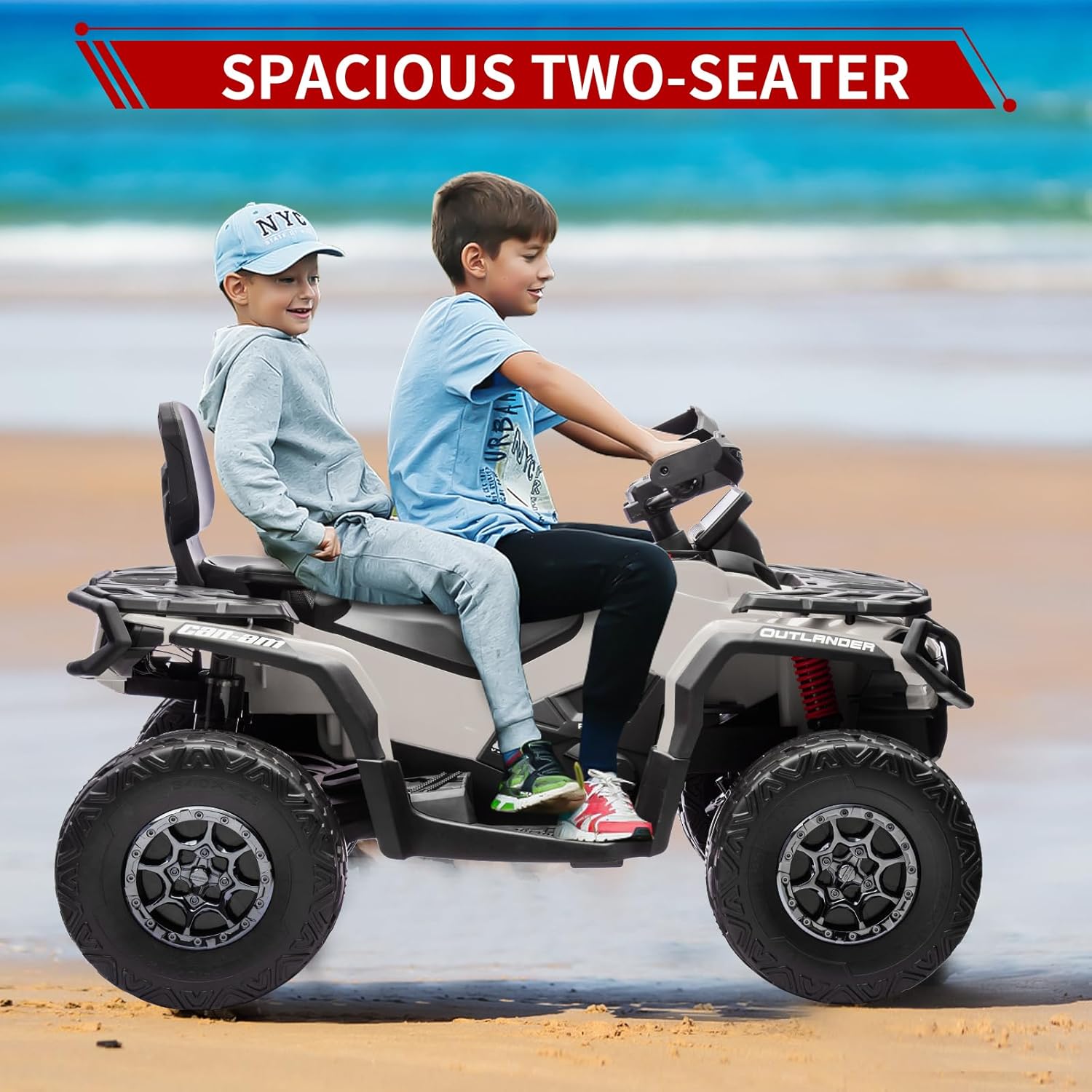 24V Kids Ride On Car,2 Seater Licensed Can-Am Electric ATV Car for Kids,4 Wheeler 4WD Ride On Electric Toy Car with Bluetooth,Led,3 Speeds,Leather Seats,Grey