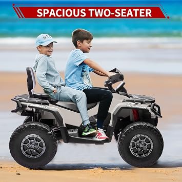 24V Kids Ride On Car,2 Seater Licensed Can-Am Electric ATV Car for Kids,4 Wheeler 4WD Ride On Electric Toy Car with Bluetooth,Led,3 Speeds,Leather Seats,Grey