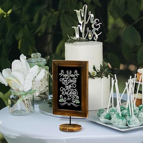 Miniatura 7 de MyGift Juego de 2 letreros de pizarra de 12 pulgadas con marco rectangular de madera soplada y base redonda, letrero rústico para mesa de boda,