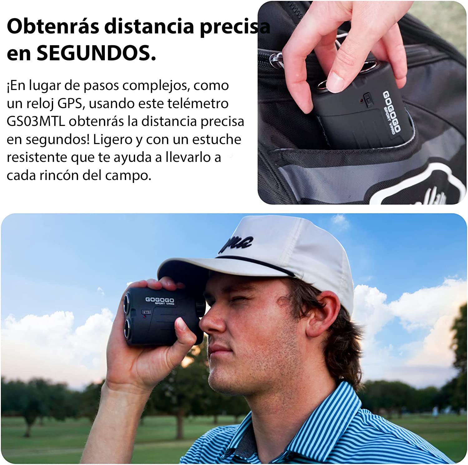Gogogo Sport Vpro Telémetro Caza Golf 1097 M/Yardas, Magnético Range Finder 6X Aumento Pantalla Luz Roja Precisión ±1yd, 3 Medición de Bloqueo de Bandera & Vibración, Escaneo, Velocidad, con Batería