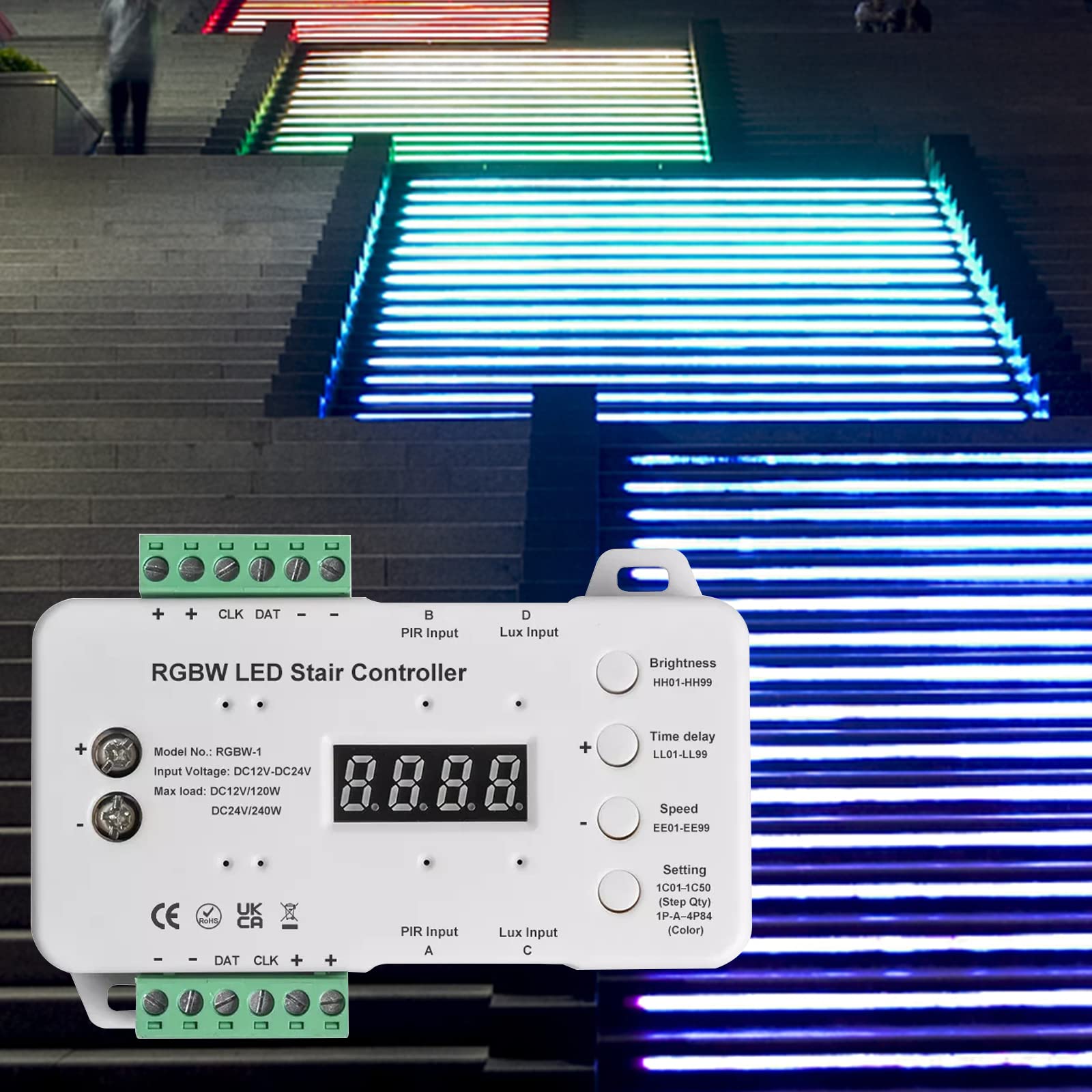 Kontroler światła LED do schodów z profilem przejściowym, inteligentny kontroler światła LED do stopni + światło RGB