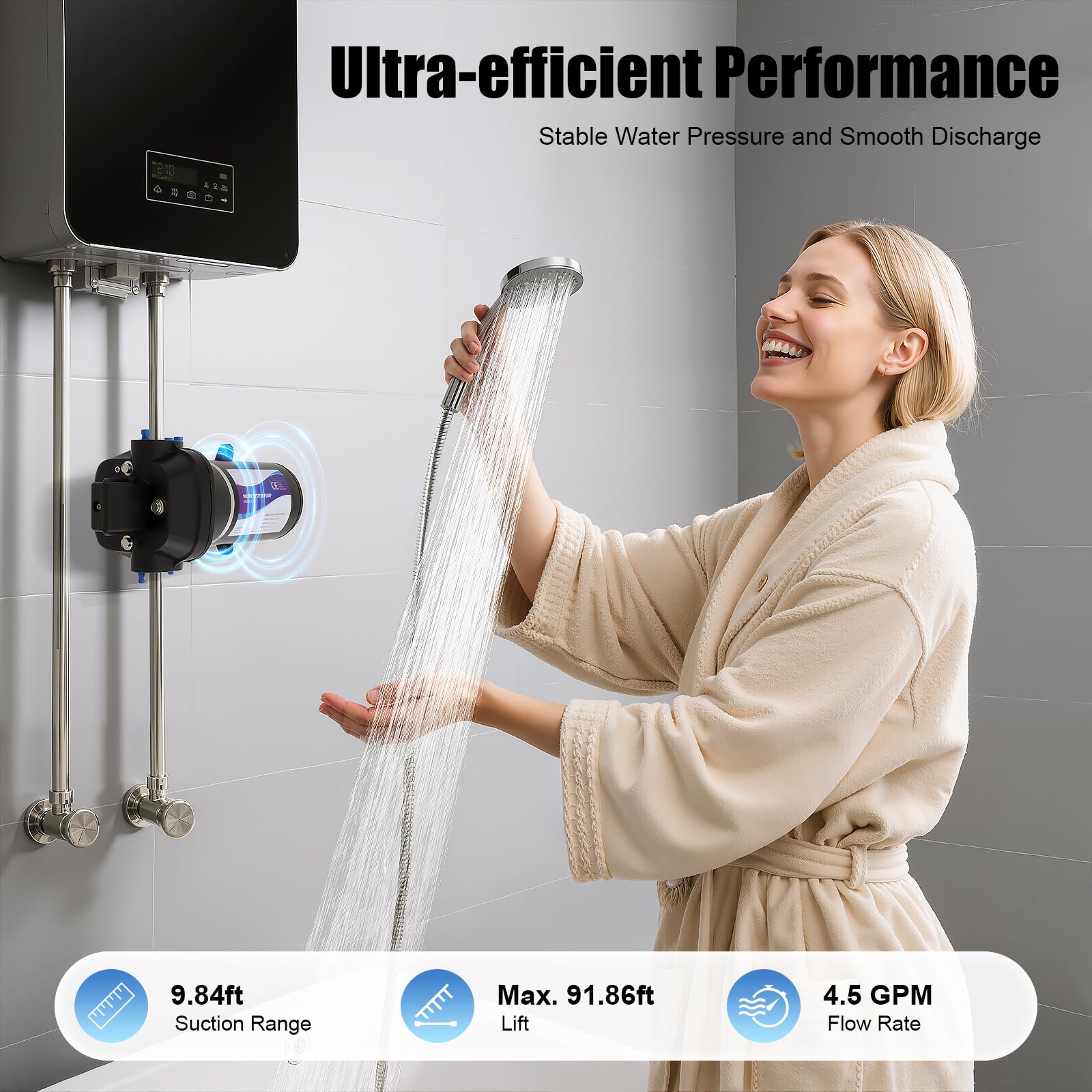 12V DC Druckerhöhungspumpe mit Filter 132 W Teichpumpe | Teichfilter Komplettset mit Pumpe Wasserpumpe mit Anschlüssen Intermittierend B Isolationsklasse 25.1 x 10.3 x 10.1cm