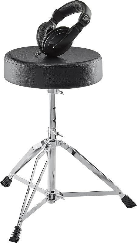 Paquete de accesorios del juego de tambores de Drum Essentials | Trono de tambor ajustable de doble brida, auriculares en los oídos, para E-Drummers
