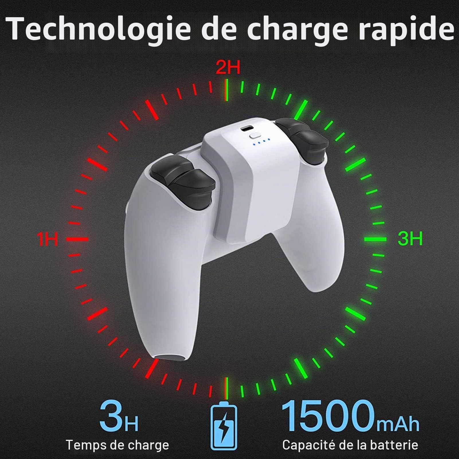 Batterie Rechargeable pour Manette, Batterie Externe à Charge Rapide 1500 MAh avec Indicateur LED et Câble de Chargeur USB C, Accessoires pour Manette