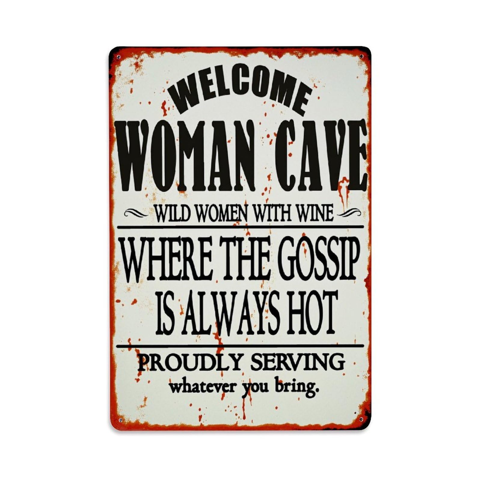 Lzwbntey Women's Vintage Welcome Woman Cave Wild With Wine Metal Tin Sign Retro Wall Decor For Home Bar Garage Cafe, Indoor & Outdoor Decorative Metal Poster, 8X12 Inch