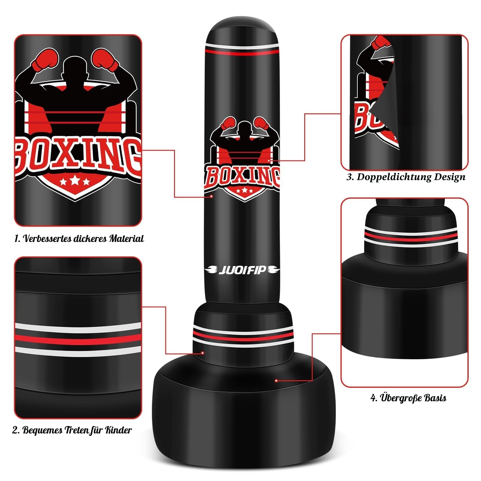 Boxsack Stehend für Erwachsene, 180 cm Schwerer Boxsack- Stehboxsack Aufblasbarer Kickboxsack für Reaktionstraining MMA Muay Thai Fitness Taekwondo