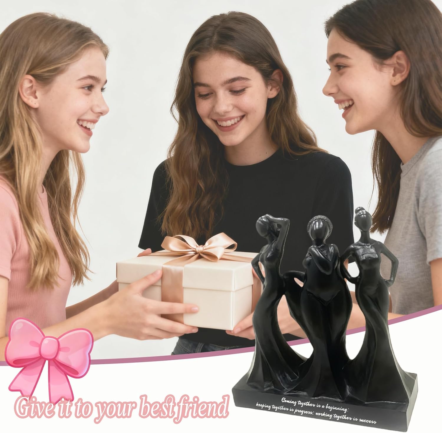 Black Three Sisters Statue Set of Home Decor Sculpture, Knick Knack Shelve, TV Stand Decor, Soul Sister Gifts Statues for Women，8.27inch Sculpted Hand-Painted Figure.