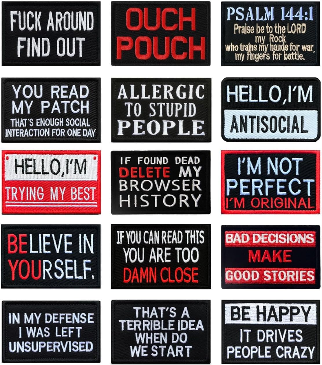 Bundle 15 Pack Funny Patches, Tactical Morale Biker Emblem Patch Embroidery Hook and Loop Applique Patches for Clothes Jackets Backpack Hat Vest Uniforms Dogs Harness Airsoft Armband