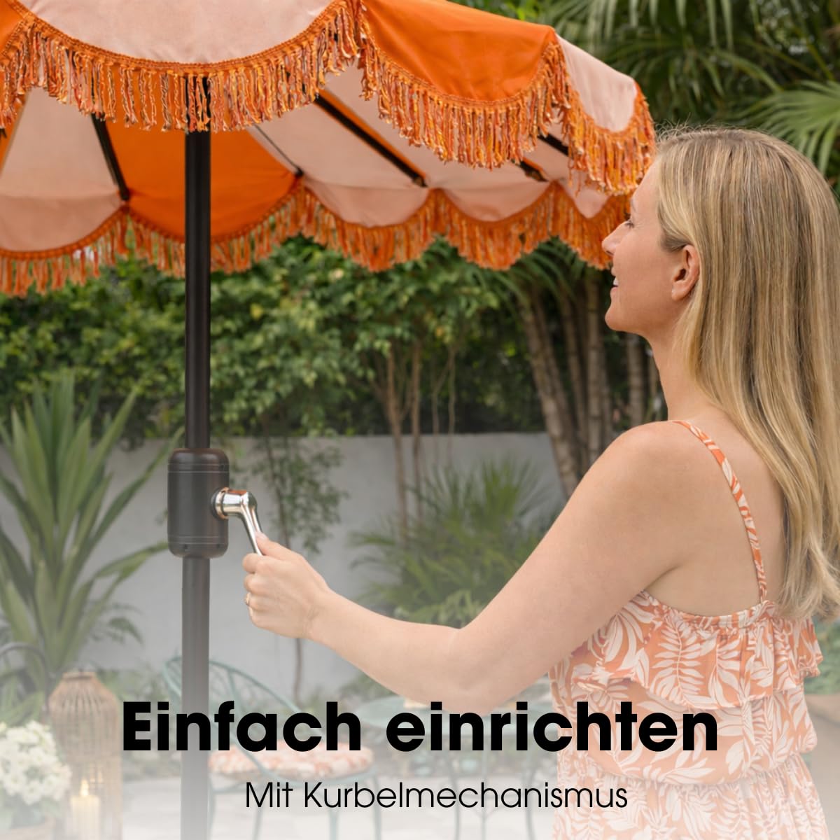 Mica Decoration Kim Gestreifter Sonnenschirm mit Tragetasche - Stockschirm 238 x Ø235 cm - Garten oder Balkon Sonnenschutz - Polyester, Stahl - Orange