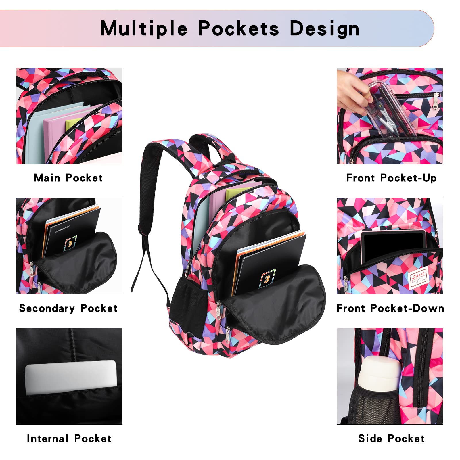 Mochila Escolar Infantil para Niña Niño, 3 Piezas Mochilas Escolares Adolescentes Set, Backpack Mochila Colegio Impermeable con Bolsa de Almuerzo y Estuche para Lápices, Morado