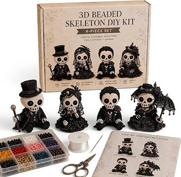 LPFKYT 3D Beaded Skeleton DIY Kit - 3D Beaded Animal Craft Set, Complete Bead Embroidery Kit with Instructions for Adults and Beginners, DIY Bead Animal Making Kit for Halloween Decor D