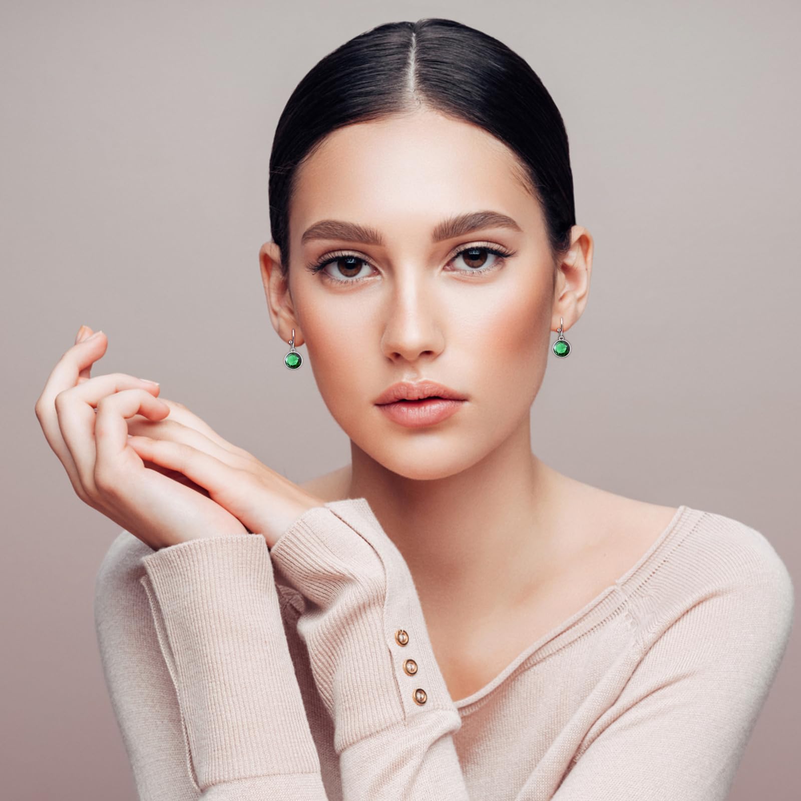 Silber Hängeohrringe mit Smaragd Kristallen für Damen Mädchen, Handgefertigte Haken Ohrhänger, Hypoallergenene Silberohrringe als Geburtstag Geschenk Hochzeit Schmuck