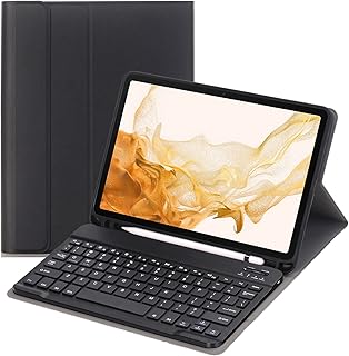 Capa de teclado para Samsung Galaxy Tab S8 de 11 polegadas [SM-X700/SM-X706], teclado Bluetooth sem fio e capa fólio de couro sintético e compartimento para caneta