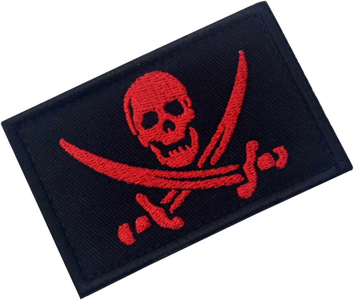 Pirate Flag Military Morale Fastener Hook & Loop Patch - Red & Black