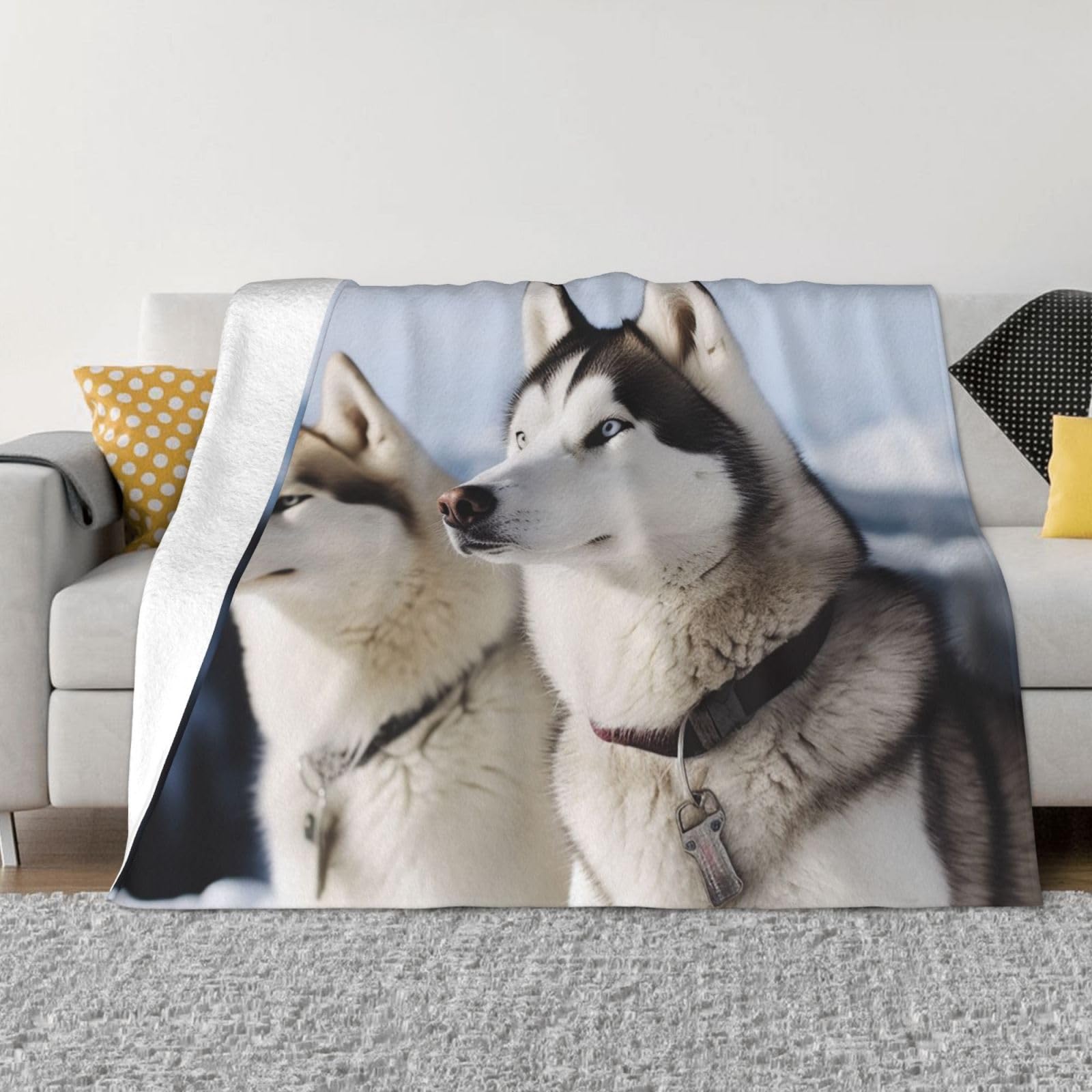 Fodpand Black Husky Dogs Flannel Blanket 80"X60" - Ultra-Soft Lightweight Throw Blanket For Bed, Sofa, And Couch - Luxury Air Conditioning Blankets - Cozy Warm Blankets For All Seasons