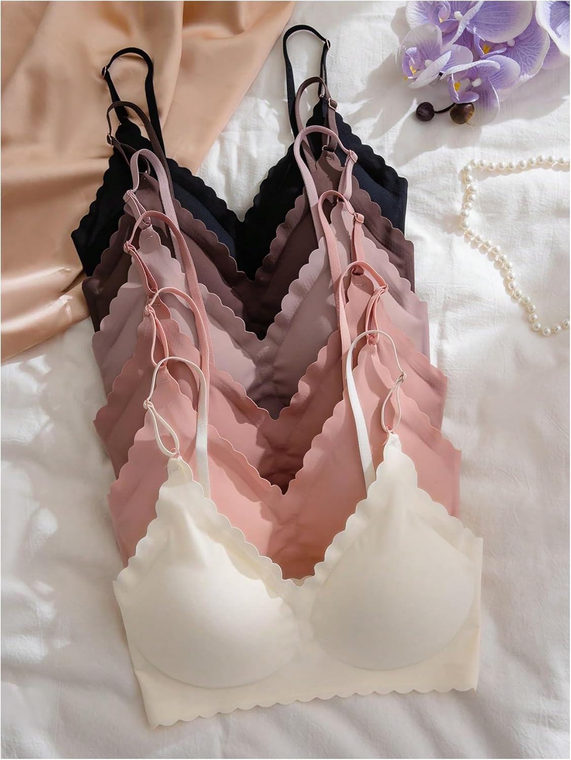 Verdusa Women's 6 Pack Wireless Bra Sets V Neck Padded Bralettes - Image 4