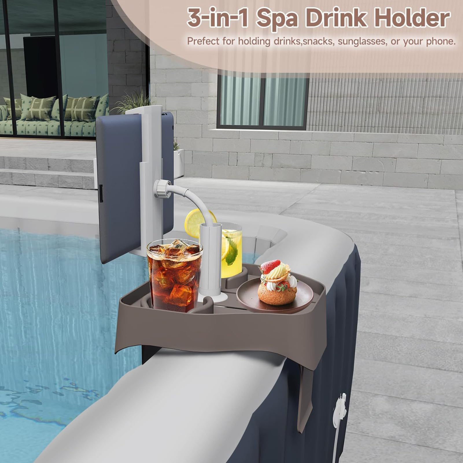 Bandeja de teléfono impermeable para piscina, bandeja de baño, antideslizante, soporte de spa, base estable para playa, balcón, baño, ideal para relajación y comodidad
