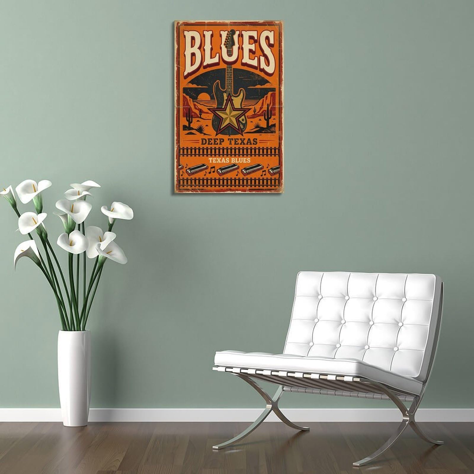 OKNGB Poster decorativo da parete in stile retrò, motivo: chitarra elettrica occidentale Texas Blues, poster decorativo su tela, poster decorativo per camera da letto, 40 x 60 cm