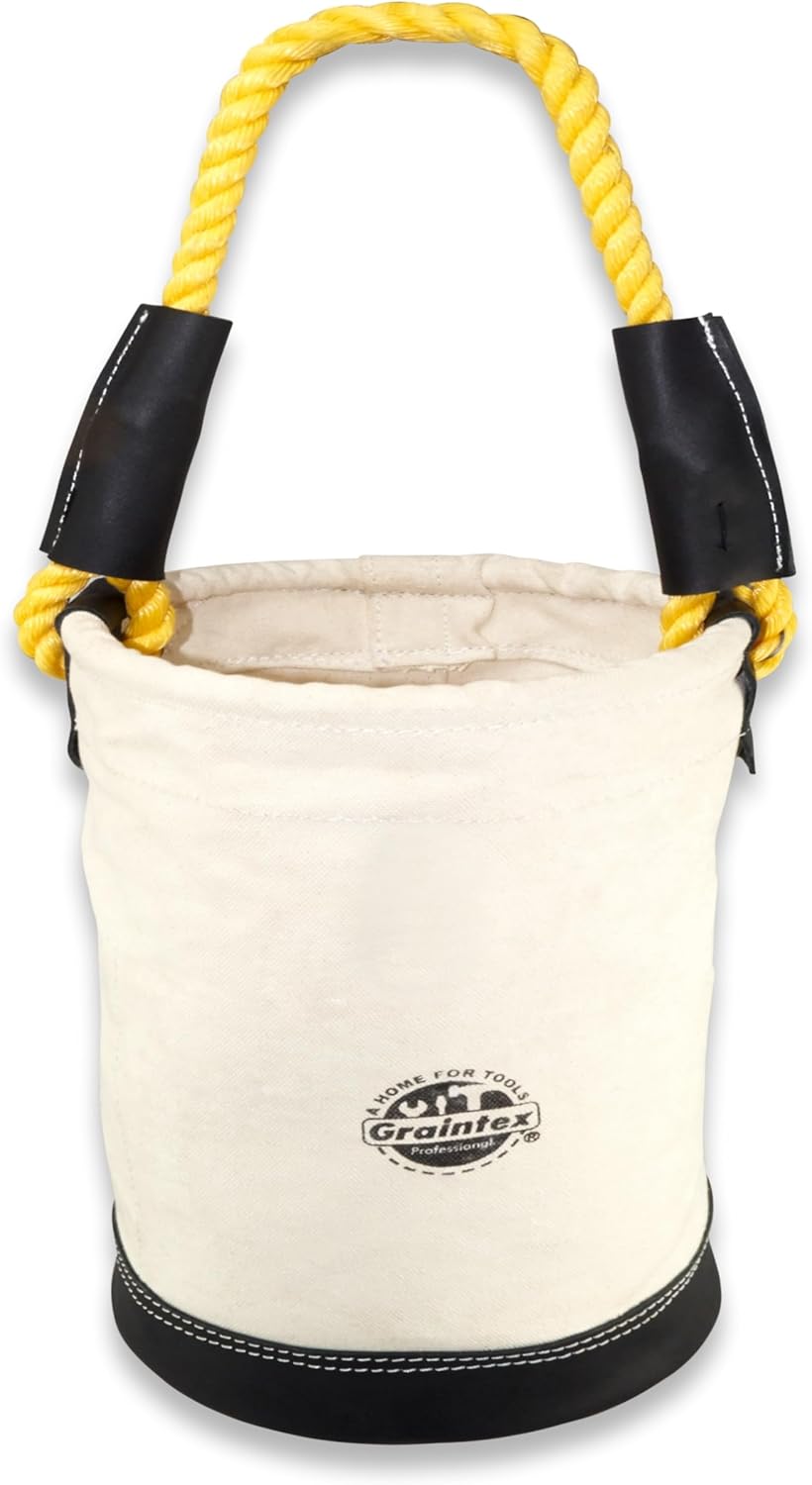 Graintex CB2216 Utility Canvas Bucket Leather Bottom 16" X 10" Rope Handle