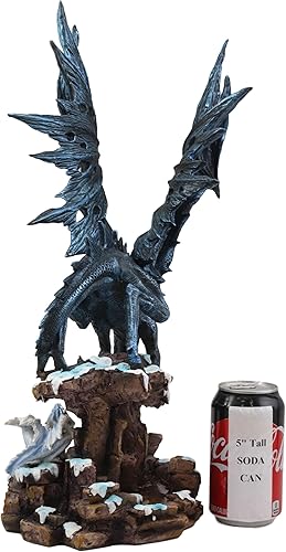 Miniatura 5 de Ebros - Estatua de dragón oscuro de invierno grande con hielo congelado, estatua de cría de dragones de 18.5 pulgadas de alto, Dungeons Dragons