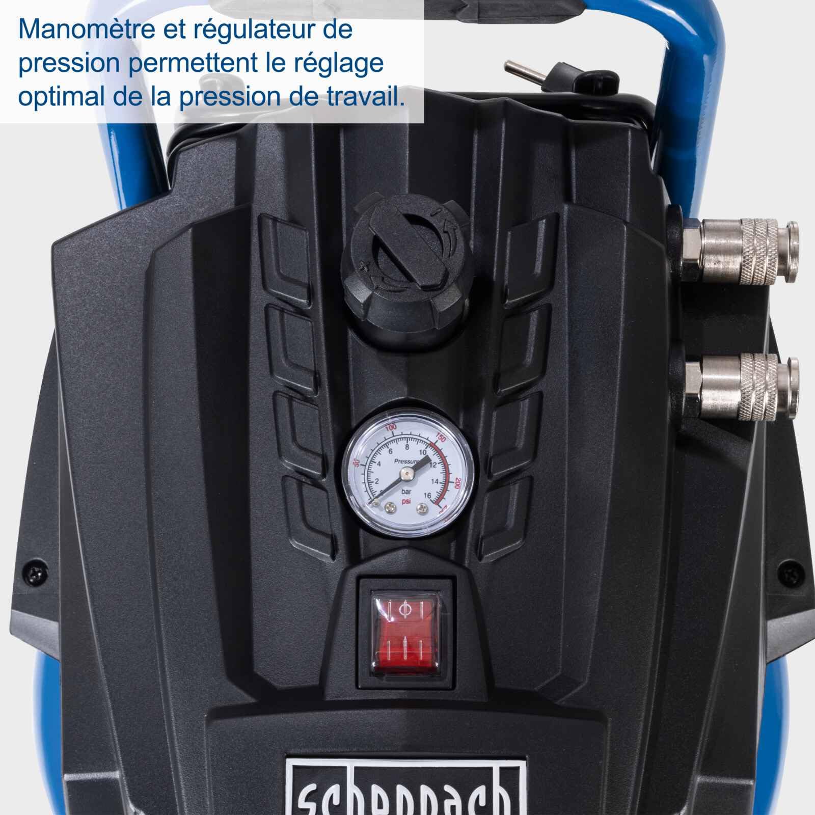 Scheppach Compresseur d'Air HC35V – 1500 W – Compresseur Vertical – 10 Bar – Cuve 30 L – 180 L/min – Sans Huile – Manomètre et Régulateur de Pression avec 13 Accessoires Inclus