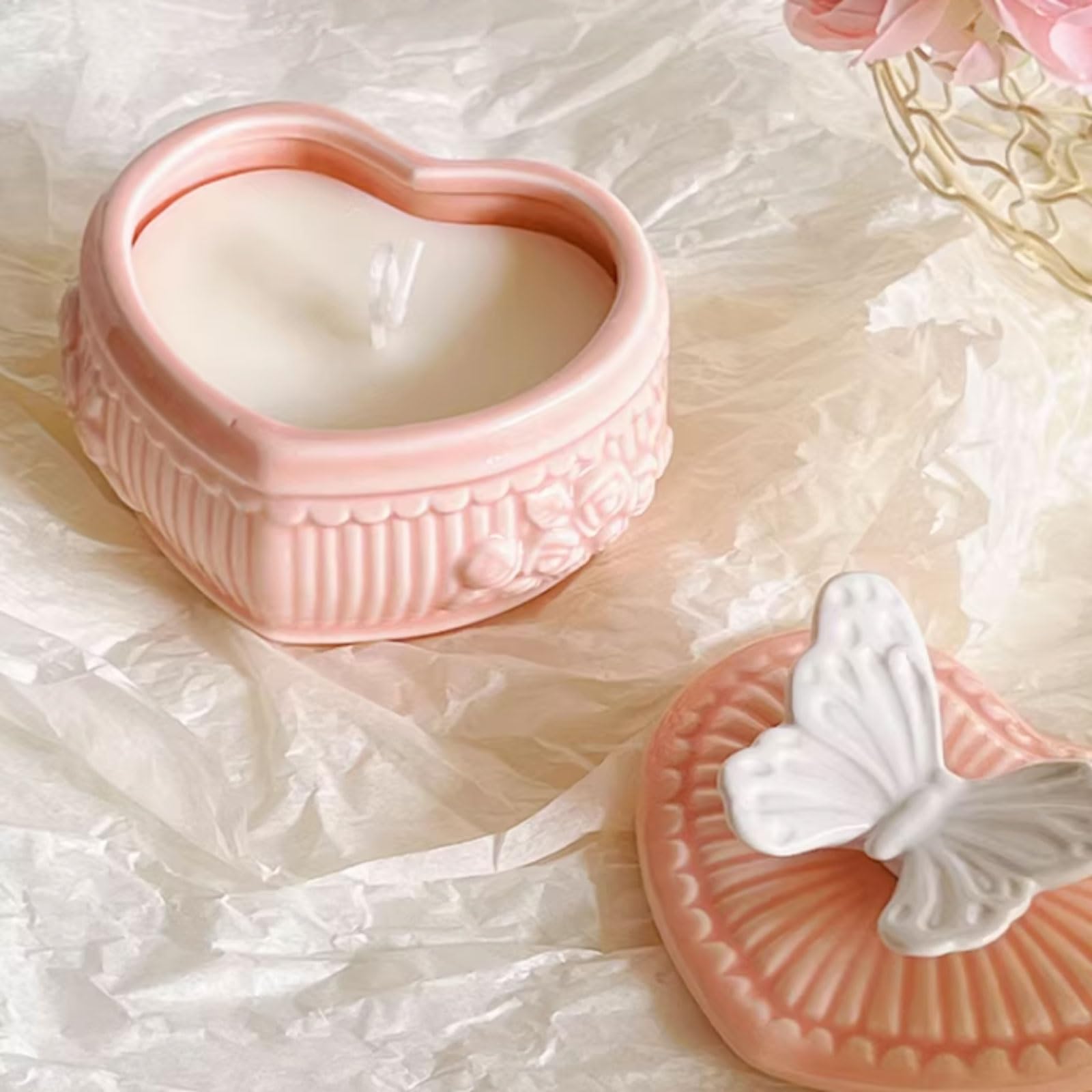 Compacto Velas de cerámica, velas perfumadas for mujer, de larga duración, hechas con cera de soja y aceites esenciales, decoración elegante for el hogar no es picante(Gardenia)